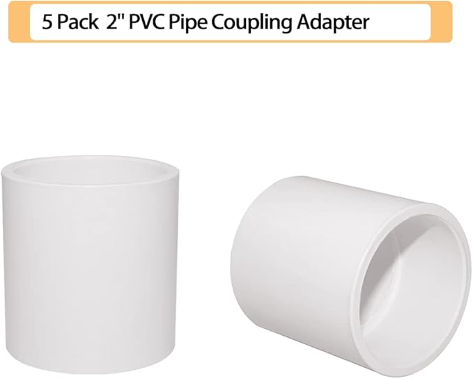 5PCS 2" PVC Pipe Fitting Coupling Connector Adapter Pipe Fitting Slip (Socket x Socket) Schedule 40 White Color