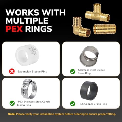 30 Pack 1/2" Pex Fittings Set, 10 Pcs Each Elbow, Tee and Coupling, Heavy-Duty Brass Crimp Fittings for PEX Pipes with Leak-Resistant Construction, NSF & UPC Certified