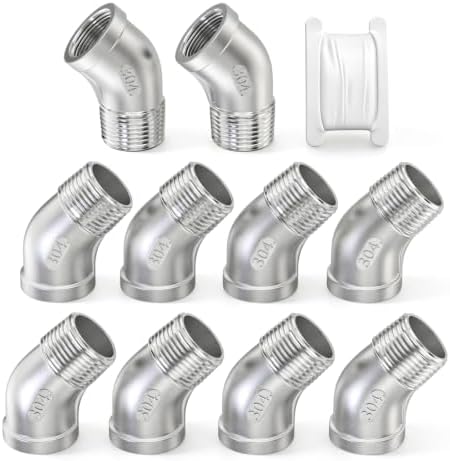 TAISHER 10PCS 304 Stainless Steel 45 Degree elbow,3/4“ NPT Female Pipe to 3/4” NPT Male Pipe Fitting