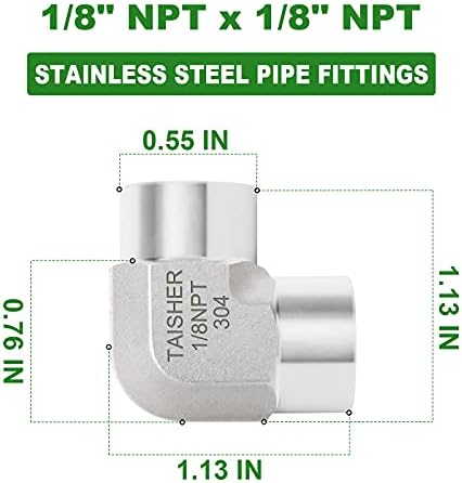 TAISHER 2PCS 304 Stainless Steel 90 Degree Barstock Street Elbow, 1/8 Inch NPT Female Pipe to 1/8 Inch NPT Female 304 Stainless Pipe Fitting