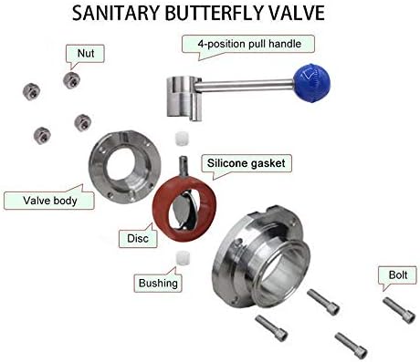 DERNORD 2 Pack 1.5 Inch Tri Clamp Sanitary Butterfly Valve with Pull Handle Stainless Steel 304 Tri Clamp Clover (1.5" Tube OD)