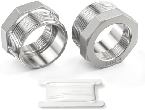 Taisher 2pcs 316L SS Reducer Hex Bushing,2" MNPT x 1-1/2" FNPT Pipe