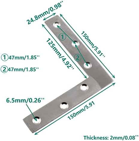 Stainless Steel L Shape Flat Corner Brace Bracket for Wood & Metal, Fixing Joining Support Brace for Shelves, Furniture & Cabinet (150*150/5.9*5.9'')