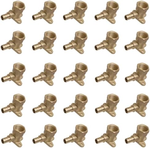 SharkBite 1/2 Inch Crimp x 1/2 Inch FNPT Crimp 90 Degree Drop Ear Elbow, Pack of 25, Brass Plumbing Fitting, PEX Pipe, PE-RT, UC334LF