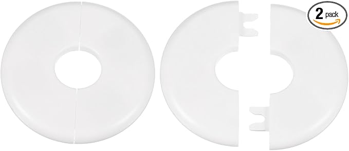 HARFINGTON 2pcs Wall Split Flange 22.5mm/0.9" Self-Adhesive Plumbing Cover Plates ABS Plastic Round Escutcheon Plate Buckle Design for Water Pipe Bathroom Kitchen Decoration, White
