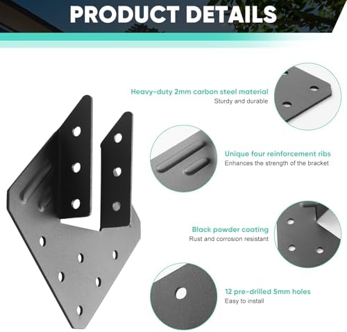 16 Pcs Joist Hangers, 2mm Heavy Duty Hurricane Ties for 2x4 2x6 Truss