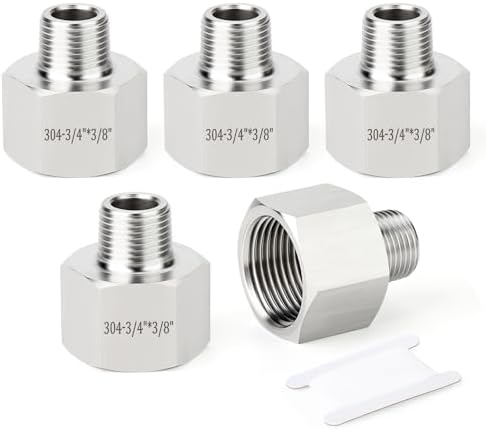 TAISHER 5PCS 304 Stainless Steel Pipe Fitting, Reducer Adapter, 3/8" NPT Male x 3/4" NPT Female