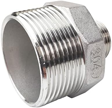 Male Hex Nipple Threaded Reducer Connector Pipe Fitting Adapter,Stainless Steel 304 NPT (1-1/2" x 3/4")