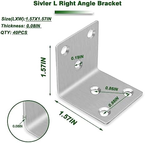 40PCS L Brackets 1.5X1.5X0.08IN 304 Stainless Steel Corner Braces
