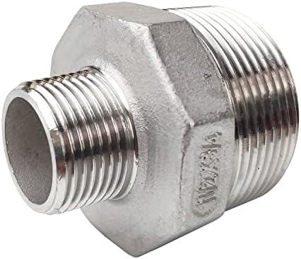 Male Hex Nipple Threaded Reducer Connector Pipe Fitting Adapter,Stainless Steel 304 NPT (1-1/2" x 3/4")