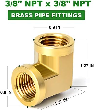 TAISHER 2pcs 90 Degree Barstock Street Elbow, 3/8 Inch NPT Female Pipe to 3/8 Inch NPT Female Brass Pipe Fitting