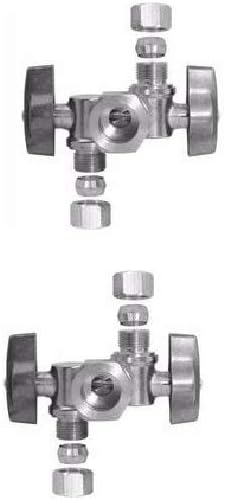 5/8" OD Comp X 3/8" Comp X 1/4" Comp Double Handles 1/4 Turn Angle Stop Water Shut off Valve Lead-Free (Pack 2)