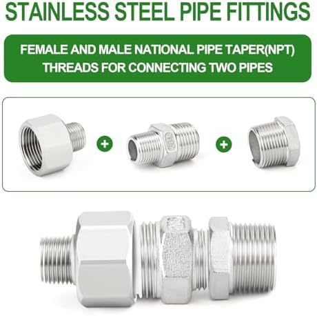 TAISHER 5PCS 304 Stainless Steel Pipe Fitting, Reducer Adapter, 1/2" NPT Male x 1" NPT Female, Reducing Pipe Adapter Fitting