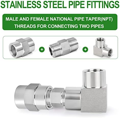 TAISHER 2PCS 304 Stainless Steel Square 90 Degree Barstock Street Elbow, 3/8 Inch NPT Female Pipe to 3/8 Inch NPT Female 304 Stainless Pipe Fitting
