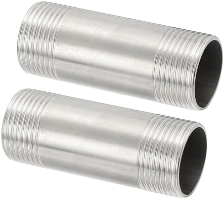 PATIKIL 304 Stainless Steel Pipe Fitting, 2 Pack 1" BSP Male x 1" BSP Male Threaded 3" Length Nipple Cast Pipe for Extending Piping, Silver