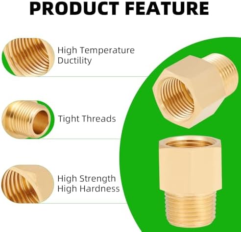 Brass Pipe Fitting,3/8 Inch NPT Male to 3/8 Inch NPT Female Brass Pipe Hose Tube Fitting 3/8'' Male NPT to 3/8'' Female NPT Reducer Adapter 5pcs (3/8 npt male x 3/8 npt female)