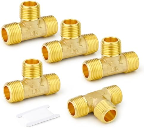 GASHER 5PCS Brass Male Tee Pipe Fitting T Adapter, 3 Way Brass Fitting 3/8" x 3/8" x 3/8" NPT T Fitting