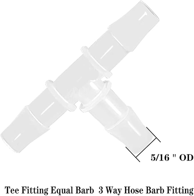 5/16" Tee Fitting Equal Barb 3 Way Hose Barb Adapter for Fuel Gas Liquid Air (Pack of 5)