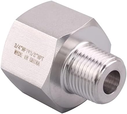 Forged Reducer Adapter Fitting - Stainless Steel 304 Reducing Pipe Connector, 3/4" NPT Female x 3/8" NPT Male (pack of 5)