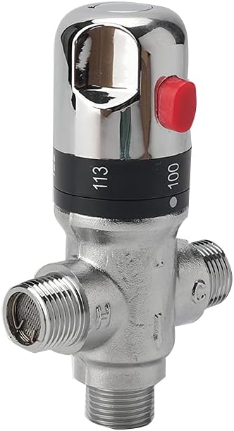 TreMax Thermostaic Mixing Valve with 1/2 NPT Thread, Shower Mixing Valve with NPT Connector no need Adaptors, Temperature Control Valve, Fahrenheit Scale Mark, Solid Brass- Silver