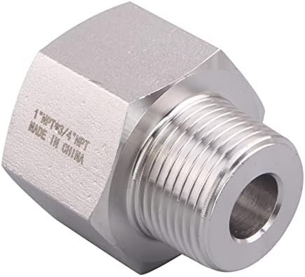 Forged Reducer Adapter Fitting - Stainless Steel 304 Reducing Pipe Connector, 1" NPT Female x 3/4" NPT Male (pack of 2)