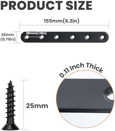 Alise Flat Bracket ,6-1/5in Black Mending Plate Flat Brace for Wood Shelves