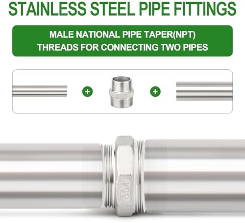 TAISHER 2PCS Cast 304 Stainless Steel Hex Nipple, Reducer Pipe Fitting 1-1/4" NPT Male x 1" NPT Male