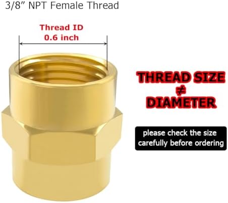 Hooshing 2PCS Brass Coupling Pipe Fitting, 3/8" x 3/8" NPT Female Coupler