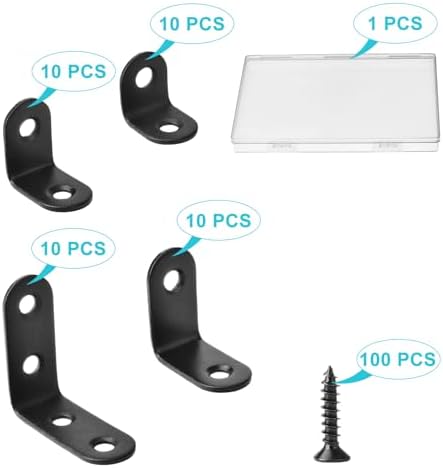 40 Pack L Corner Bracket Black 90 Degree Right Angle Brackets L Shaped Bracket Metal Corner Braces 20mm/ 25mm/30mm/40mm Mending Repair Plate Brace for Furniture, Cabinets, Chairs
