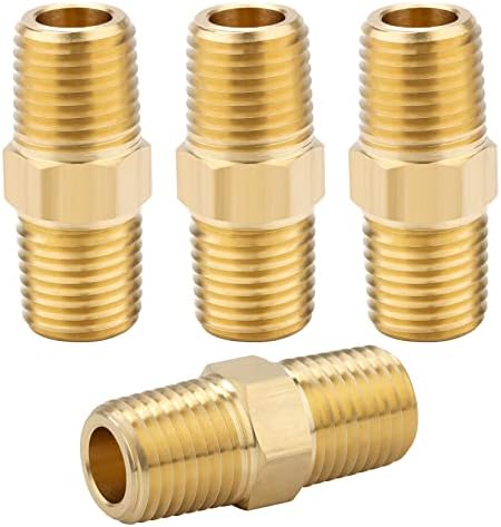 KOOTANS 1/4 NPT x 1/4 NPT Male Solid Brass Hex Nipples,4 PACK