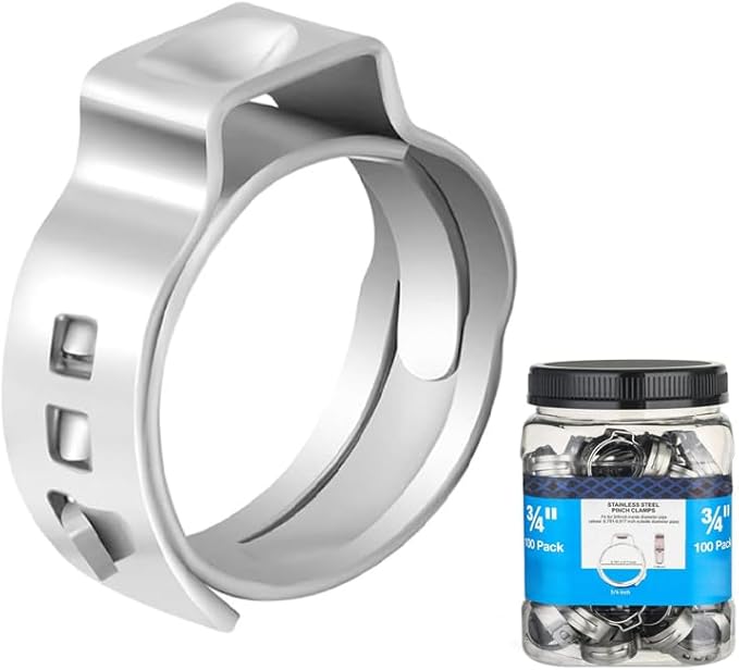 100 Pack 3/4 Inch Pex Cinch Clamp Rings,Premium 304 Stainless Steel PEX Crimp Ring,Pex Fitting Clamps Pinch Ring for PEX Tubing Pipe Fittings Connection