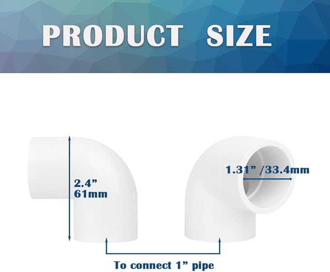 5PCS 1 Inch White PVC 90 Degree Elbow Adapter Pipe Fittings 2 Way Right Angle Pipe Corner Coupling Connectors for Sprinkler, Drip Irrigation System HE051-1