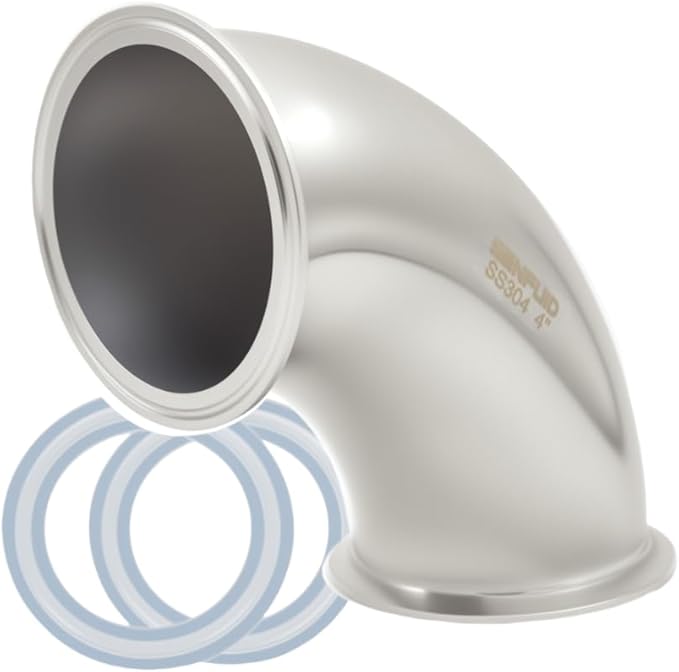 Sanitary Elbow 90 Degree 102mm Pipe OD SS304 Ferrule Tri Clamp 4 Inch with 2 Silicone Gaskets
