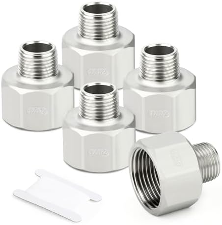 TAISHER 5PCS 304 Stainless Steel Pipe Fitting, Reducer Adapter, 1/2" NPT Male x 1" NPT Female, Reducing Pipe Adapter Fitting