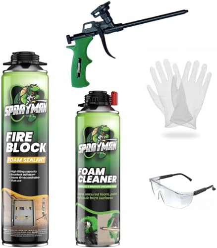 Sprayman Orange Fire Stop Expanding Spray Foam - (1x20oz) Professional Gun Use Polyurethane Spray for Electrical Outlets & Water Pipes, B2 Fire Rated Foam - Gun Included - 1 Pack