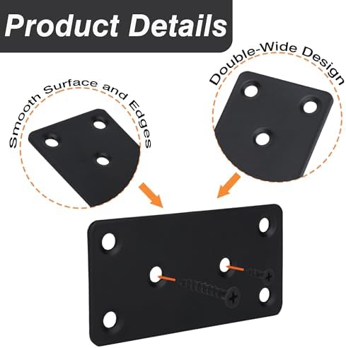 Metal Steel Flat Straight Brace Bracket, Black Double-Wide Joining Plate for Wood Furniture Fastening & Fixing with 2 Sets of Screws of Different Lengths (40x80mm, 4 Pack)
