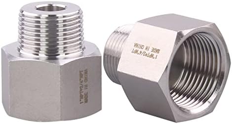 Forged Reducer Adapter Fitting - Stainless Steel 304 Reducing Pipe Connector, 1" NPT Female x 3/4" NPT Male (pack of 2)