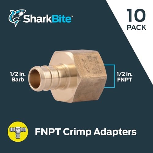 SharkBite 1/2 Inch Crimp Female Adapter, Pack of 10, Brass Plumbing Fitting, PEX Pipe, Copper, UC072LFA10