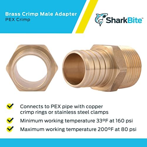 SharkBite Male Adapter, 1 in Crimp PEX x 3/4 in MNPT, Pack of 10, Brass Plumbing Fitting, UC142LF
