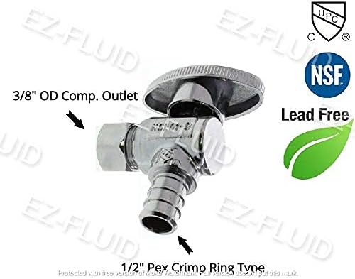 (10Pcs) EZ-Fluid Pex Valve 3/8"OD Comp x 1/2"Pex Fittings 1/4Turn LF Brass Angle Stop Valve Water Shut Off Ball Valve Barb Crimp Ring Fits F1807 Tubing Pipe,Used as Faucet,Toilet