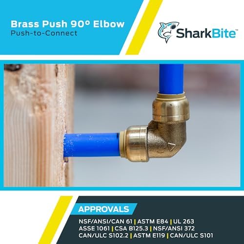 SharkBite 1/2 Inch 90 Degree Elbow, Push to Connect Brass Fitting, PEX Pipe, Copper, CPVC, PE-RT, HDPE, U248LFA