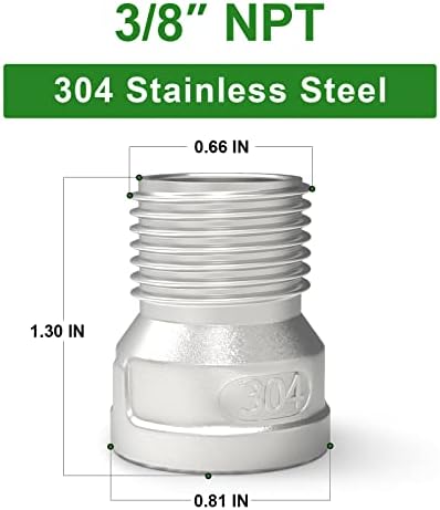 TAISHER 10PCS 304 Stainless Steel Pipe Fitting, Reducer Adapter, 3/8" Male NPTx 3/8" Female NPT