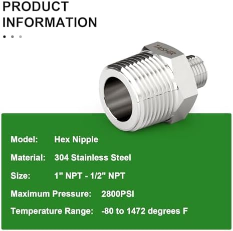 TAISHER 2PCS Forging of 304 Stainless Steel Reducer Hex Nipple, 3/4" NPT Male x 3/8" NPT Male Pipe Fitting