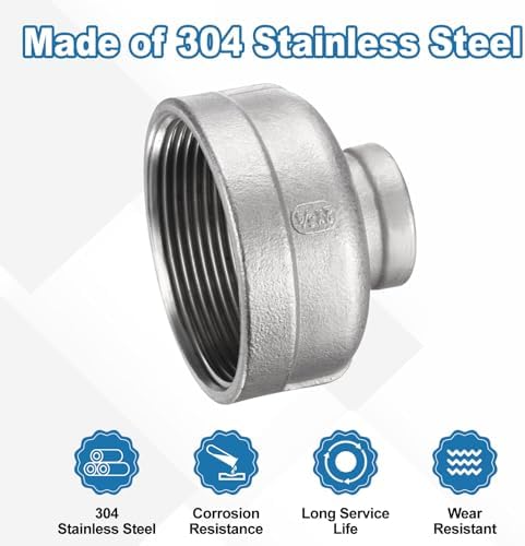 HARFINGTON Reducing Coupling 2"x3/4" NPT Female 304 Stainless Steel
