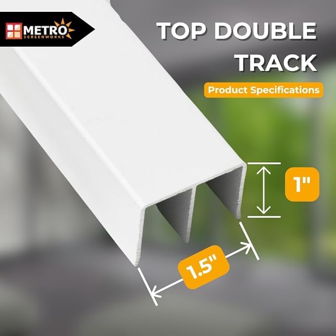 Top Double Channel Track for Bypass & French Sliding Screen Doors - Replacement Sliding Screen Door Upper Tracking System Hardware - White Aluminum Track - 1-1/2” Wide 1” Deep - 72 in, 2 Piece
