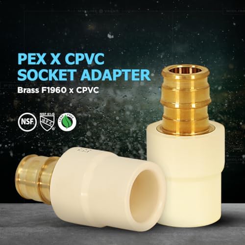 Midline Valve CSDQFG100-OM-5 1'' Expansion PEX x CPVC Adapter Pipe Fitting Brass (Pack Of 5), 1"-5 Pack