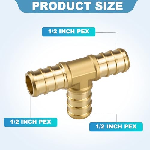 25 Pack 1/2" PEX Fittings,1/2" PEX Tee,Heavy-Duty Brass Crimp Fittings for PEX Pipes with Leak-Resistant Construction,1/2 Pex-B Fittings for PEX Piple Plumbing