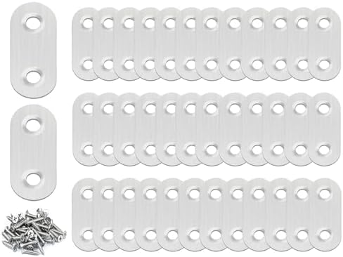 100PACK 1.4INCH X 0.6INCH Stainless Steel Straight Flat Bracket Repair Plate Brace,Mending Joining Plates for Wood, Board, Bed Frame, Furniture & Shelves,with Screws
