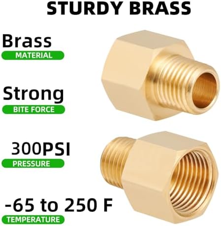 Brass Pipe Fitting,1/4 Inch NPT Male to 3/8 Inch NPT Female Brass Pipe Hose Tube Fitting 1/4'' Male NPT to 3/8'' Female NPT Reducer Adapter 5pcs (1/4 npt male x 3/8 npt female)