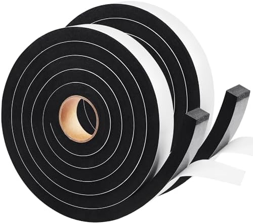 Seal Foam Tape, 2 Rolls 1 Inch W x 1/2 Inch T Weather Stripping for Door and Window,High Density Single Sided Closed Cell Door Insulation Weather Strip, 2 Rolls Total 13FT Black